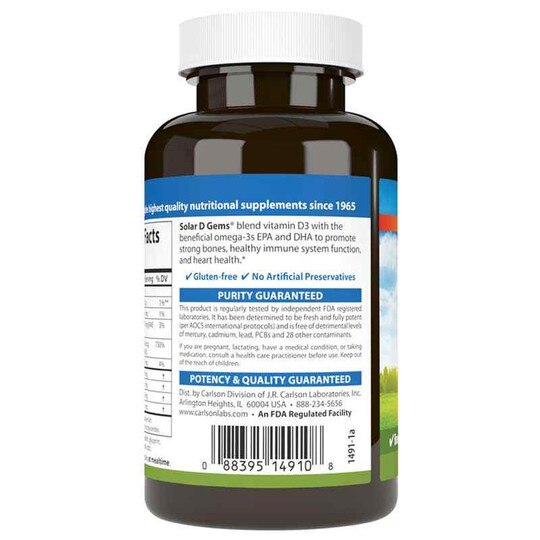 Solar D Gems 6000 IU Vitamin D3 + Omega 3s with Natural Lemon Flavor, CL
